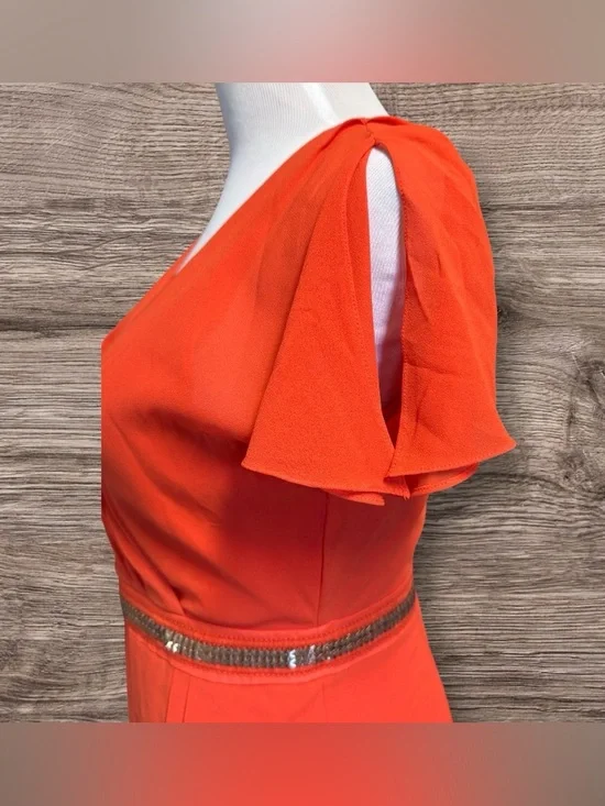 NWT Belle Badgley Mischka Orange Cocktail Dress Crossover Flutter Sleeve - Picture 8 of 11